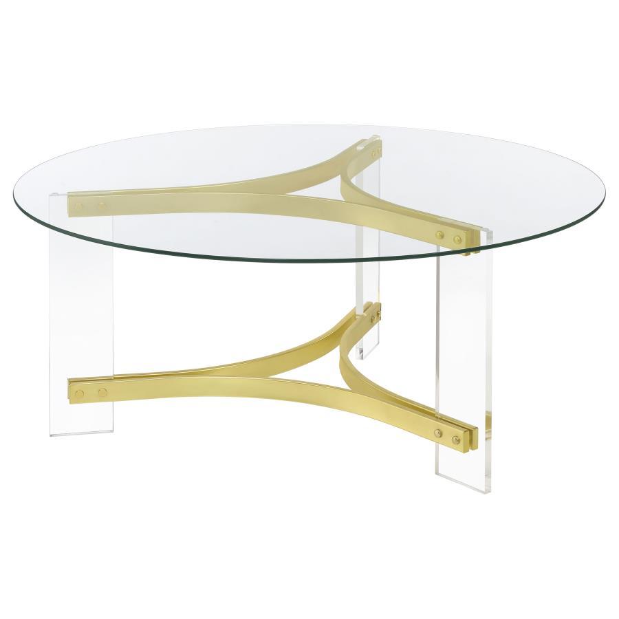 Janessa - Round Glass Top Coffee Table With Acrylic Legs - Clear and Matte Brass