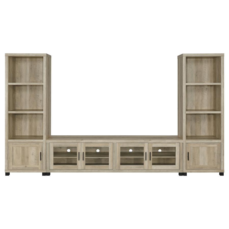 Sachin - 3-Piece Entertainment Center With 79" TV Stand - Antique Pine