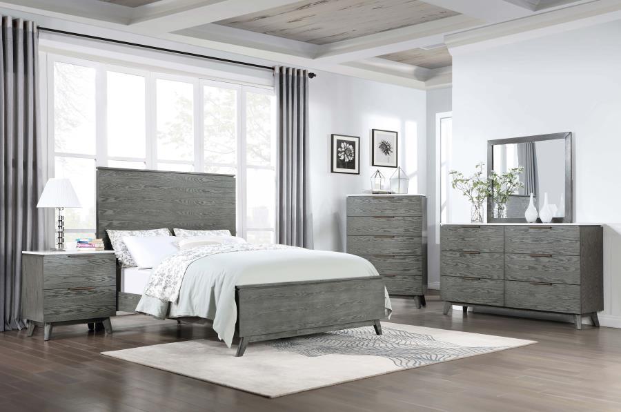 Nathan - 5-Piece Eastern King Bedroom Set - White Marble and Grey