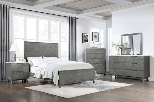 Nathan - 5-Piece Eastern King Bedroom Set - White Marble and Grey
