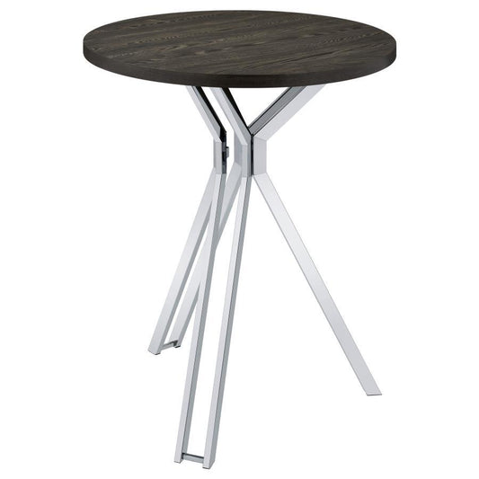 Edgerton - Round Wood Top Bar Table - Dark Oak and Chrome
