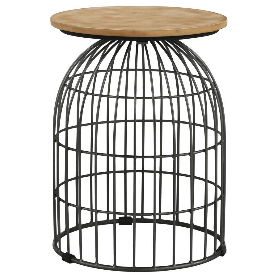 Bernardo - Round Accent Table With Bird Cage Base - Natural and Gunmetal