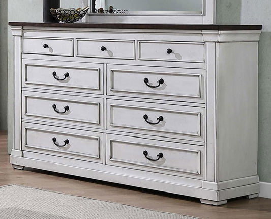 Hillcrest - 9-Drawer Dresser - Dark Rum and White