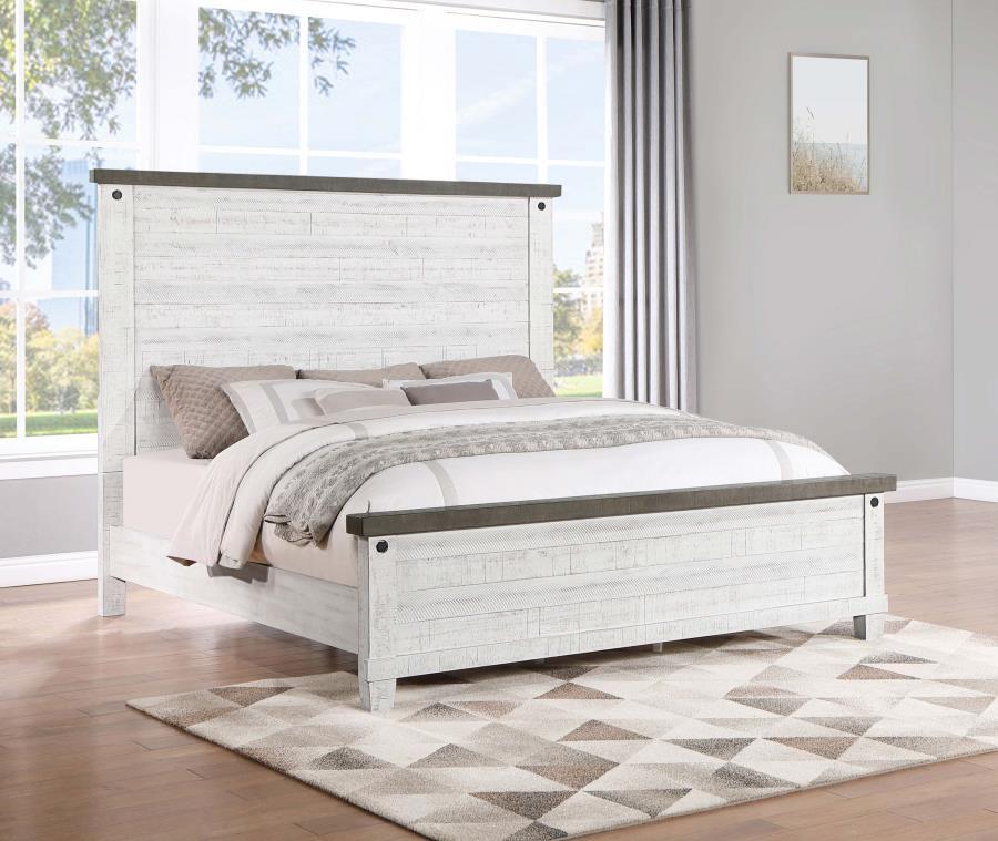 Lilith - Eastern King Panel Bed - Distressed Grey And White