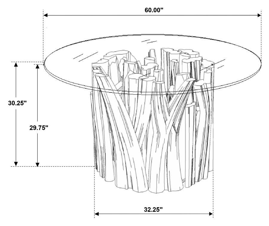 Asbury - Round Glass Top Dining Table - Clear And Natural Teak
