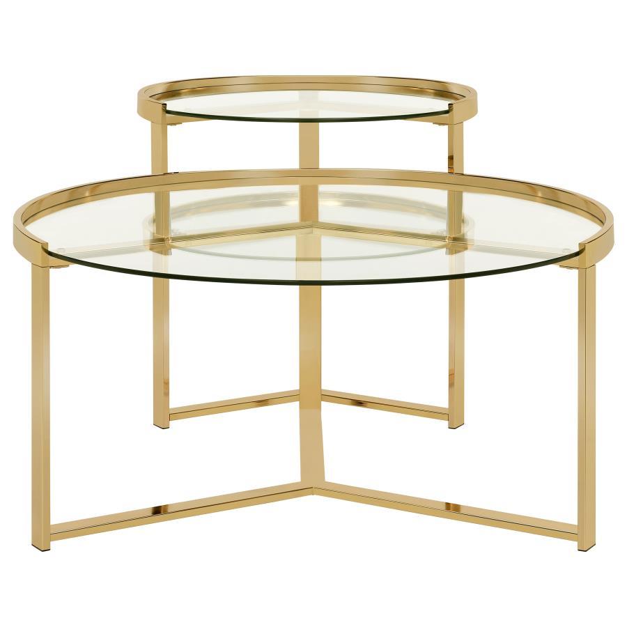 Delia - 2-Piece Round Nesting Table - Clear and Gold