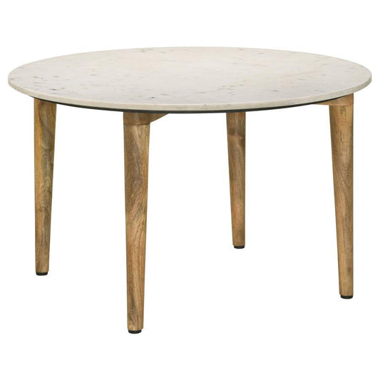 Aldis - Round Marble Top Coffee Table - White and Natural