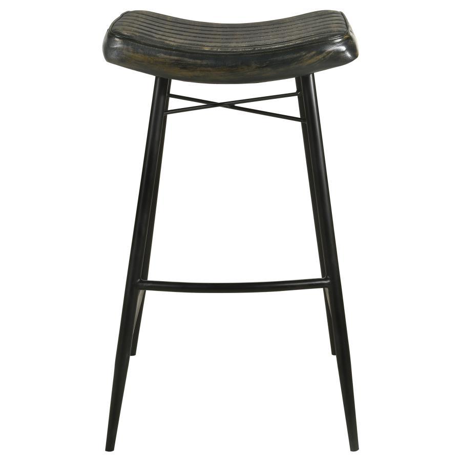 Bayu - Leather Upholstered Saddle Seat Backless Bar Stool (Set of 2) - Antique Espresso and Black