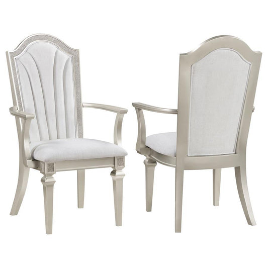 Evangeline - Upholstered Dining Arm Chair With Faux Diamond Trim (Set of 2) - Ivory and Silver Oak