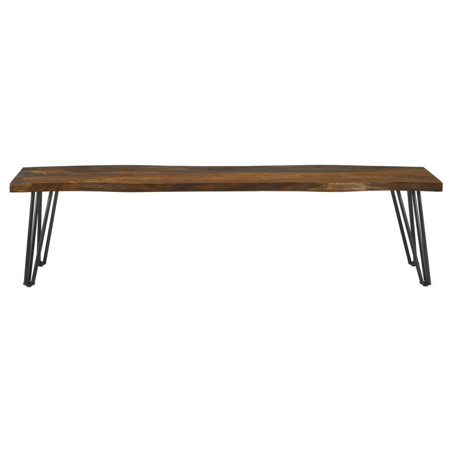 Neve - Live-Edge Dining Bench With Hairpin Legs - Sheesham Grey and Gunmetal