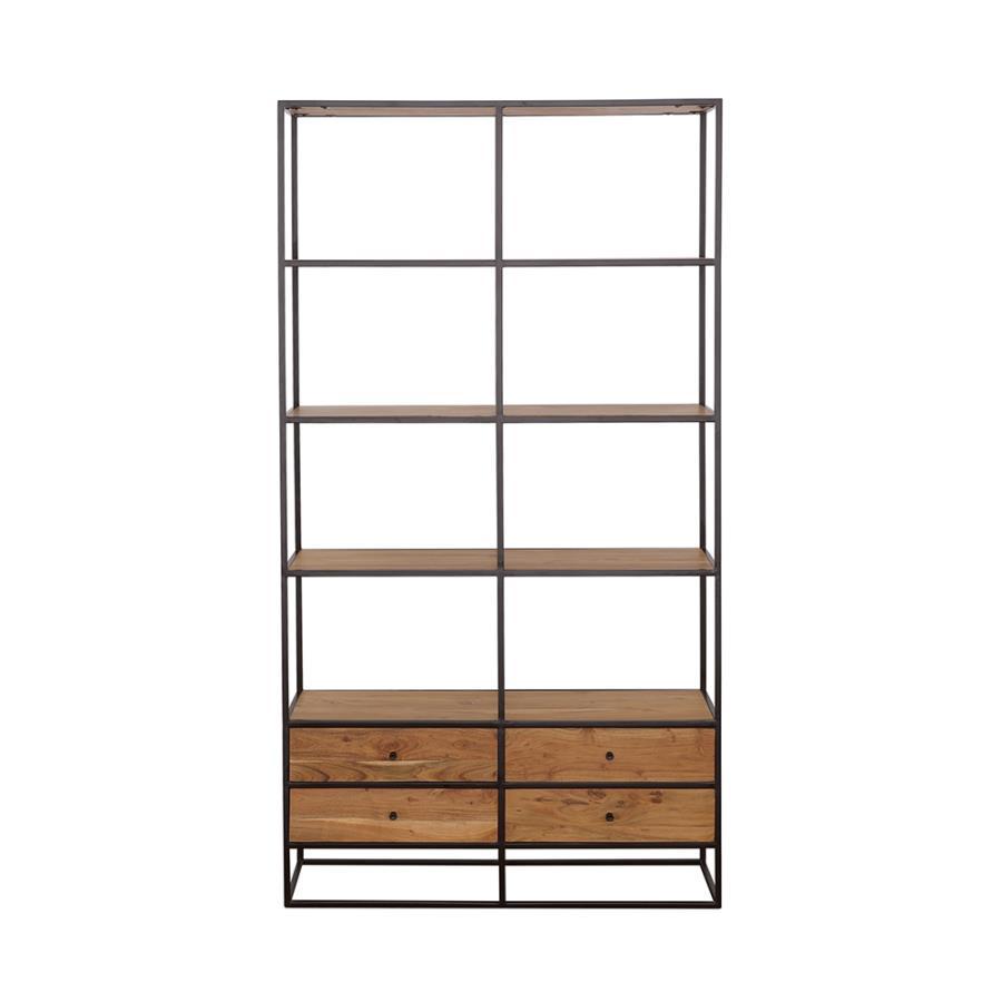 Belcroft - 4-Drawer Etagere - Natural Acacia and Black