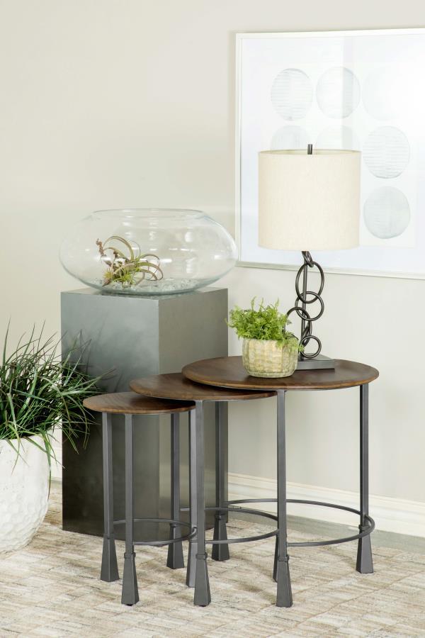 Deja - 3-Piece Round Nesting Table - Natural and Gunmetal