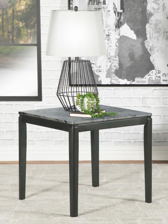 Mozzi - Square End Table Faux Marble - Grey and Black
