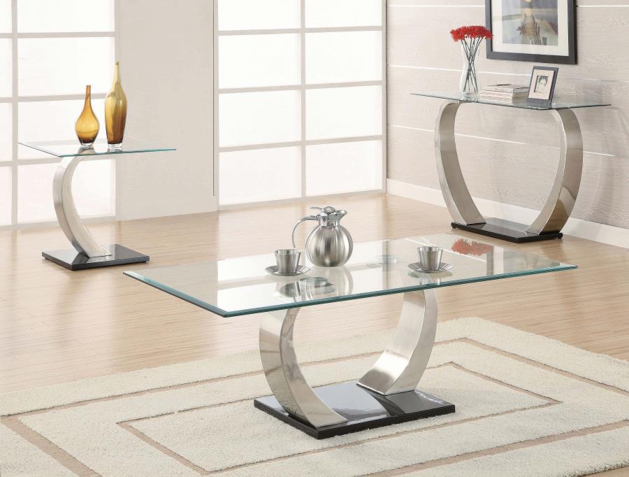 Pruitt - Glass Top Coffee Table - Clear and Satin