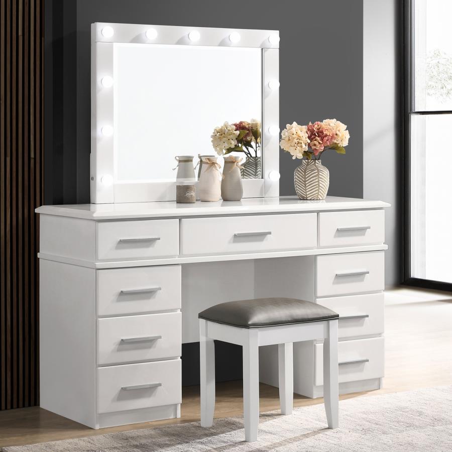 Felicity - Upholstered Vanity Stool - Metallic and Glossy White