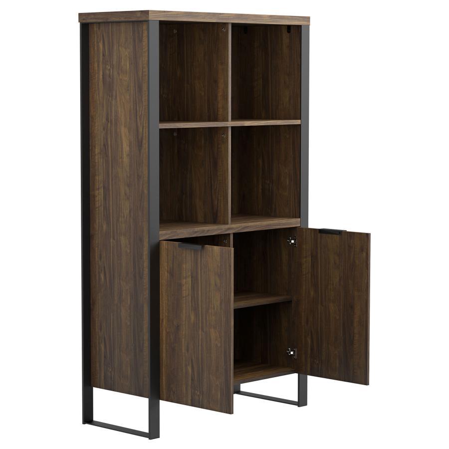Pattinson - 2-Door Rectangular Bookcase - Aged Walnut and Gunmetal