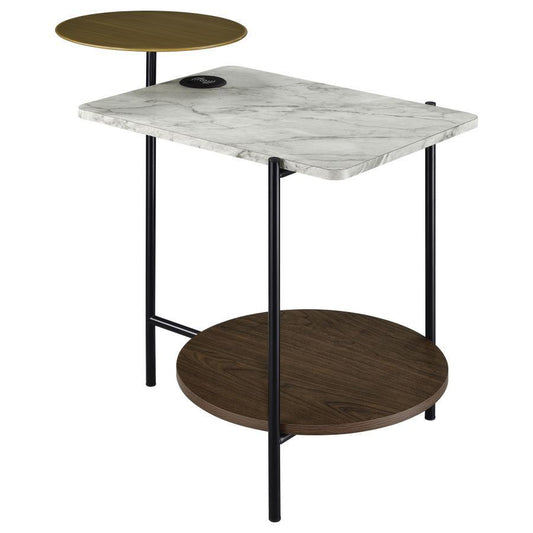 Ottilie - 3-Tier Side Table With Wireless Charger - White and Black