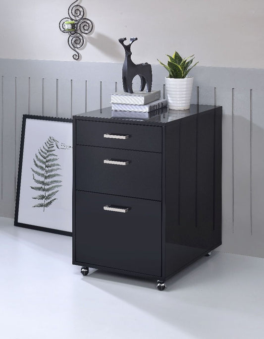 Coleen - File Cabinet - Black High Gloss & Chrome