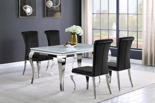 Carone - 5-Piece Rectangular Dining Set - White / Chrome - Tempered Glass