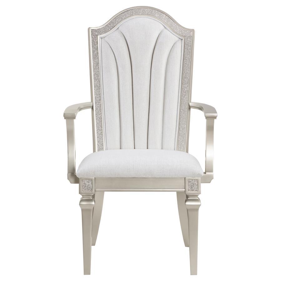 Evangeline - Upholstered Dining Arm Chair With Faux Diamond Trim (Set of 2) - Ivory and Silver Oak