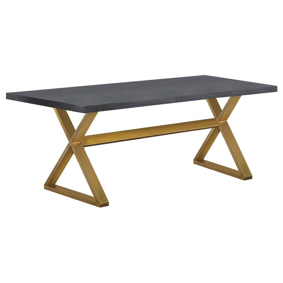Conway - 7-Piece Rectangular Dining Set - Dark Walnut and Aged Gold