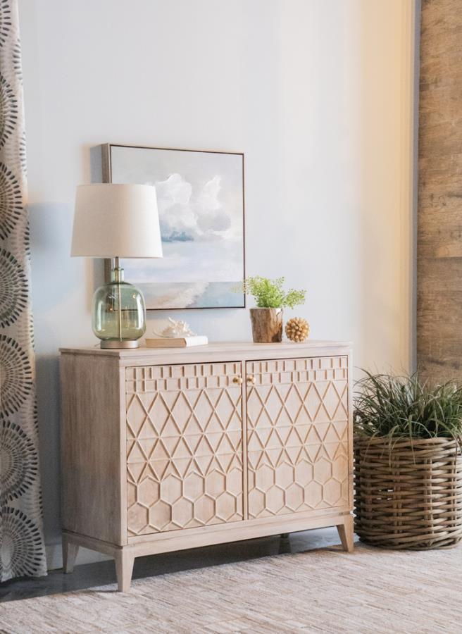 Eberto - 2-Door Geometric Accent Cabinet - White Distressed