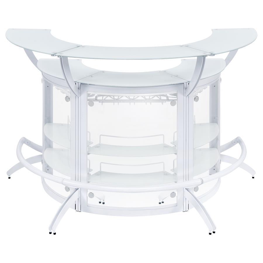 Dallas - 2-Shelf Curved Home Bar (Set Of 3) - White And Frosted Glass