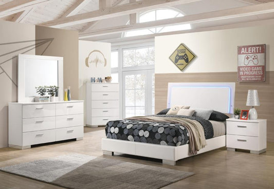 Felicity - 5-Piece Full Bedroom Set With Led Headboard - Glossy White