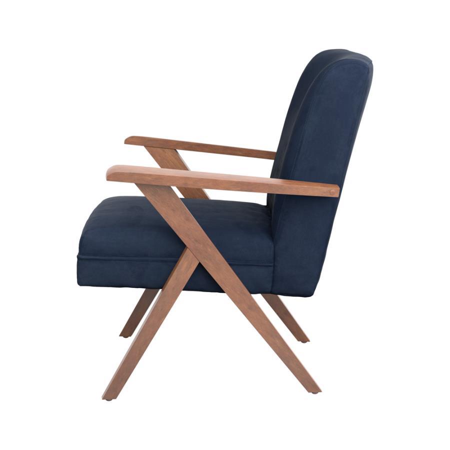 Cheryl - Wooden Arms Accent Chair - Dark Blue and Walnut