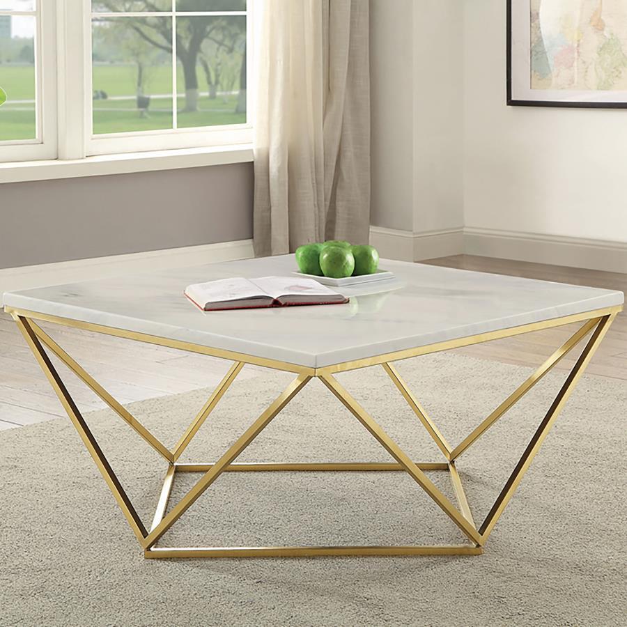 Meryl - Square Coffee Table - White and Gold