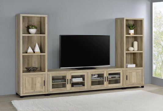 Sachin - 3-Piece Entertainment Center With 79" TV Stand - Antique Pine