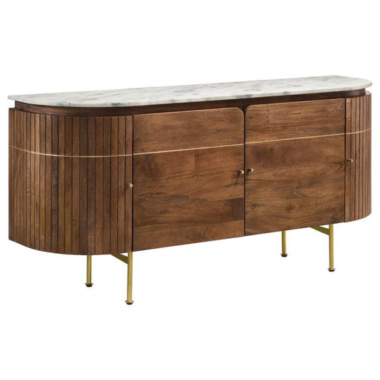 Ortega - 4-Door Marble Top Dining Sideboard Server - White and Natural