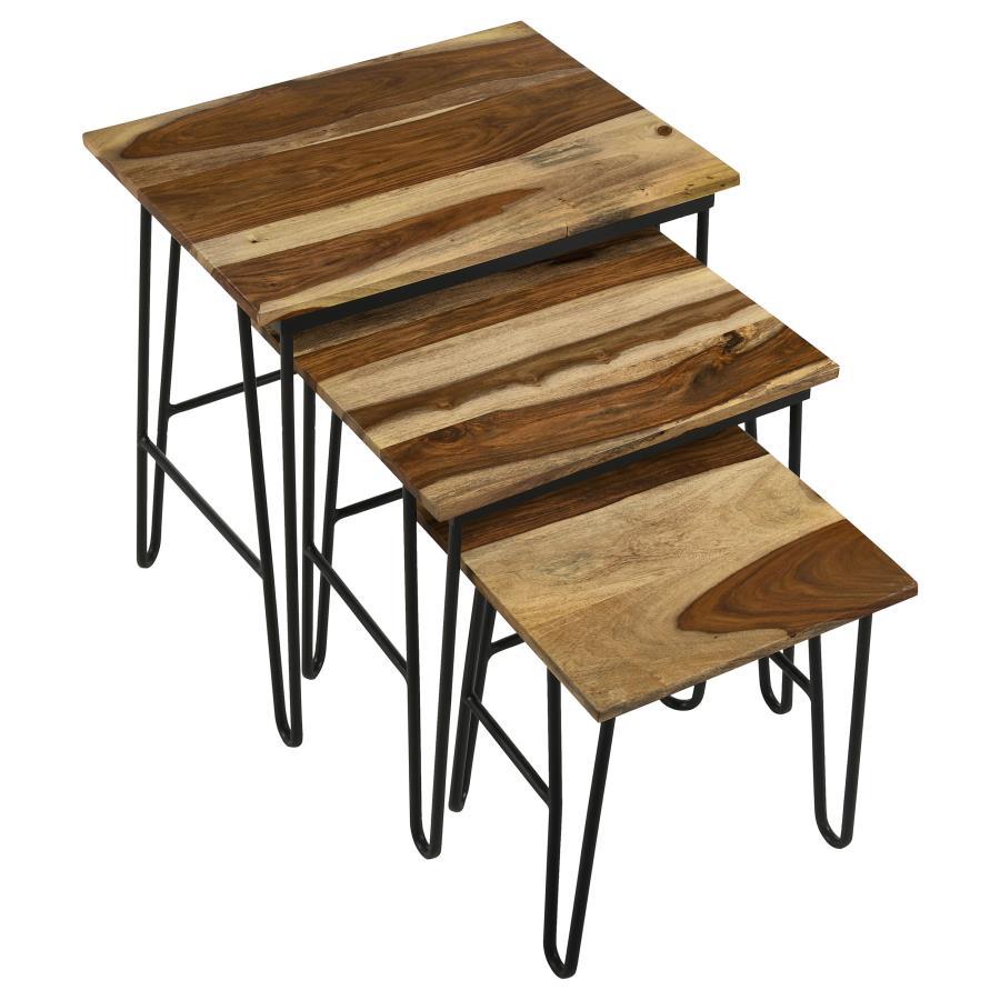 Nayeli - 3-Piece Nesting Table With Hairpin Legs - Natural and Black