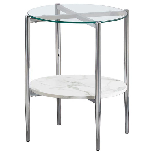 Cadee - Round Glass Top End Table - Clear and Chrome