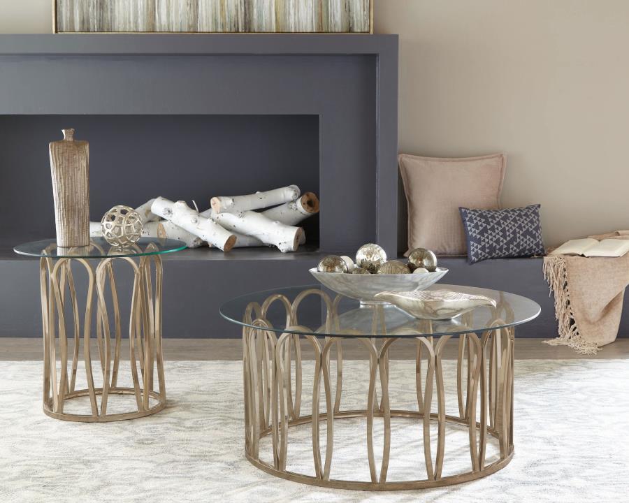 Monett - Round Coffee Table - Chocolate Chrome and Clear