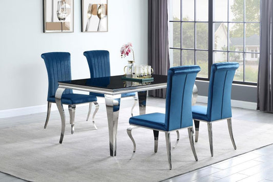 Carone - 5-Piece Rectangular Dining Set - Teal and Chrome - Steel