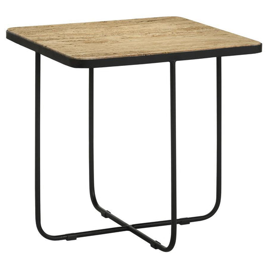 Elyna - Square Accent Table - Travertine and Black
