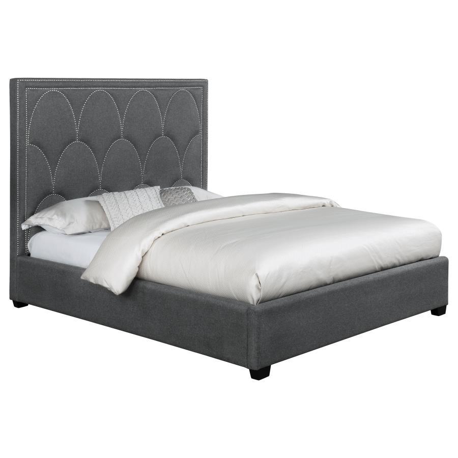 Bowfield - King Upholstered Bed With Nailhead Trim - Charcoal