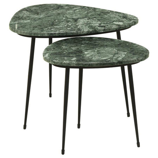 Tobias - 2-Piece Triangular Marble Top Nesting Table - Green and Black