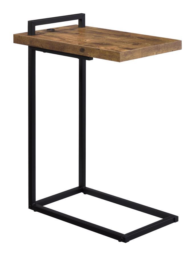 Maxwell - C-Shaped Accent Table With USB Charging Port - Antique Nutmeg / Black