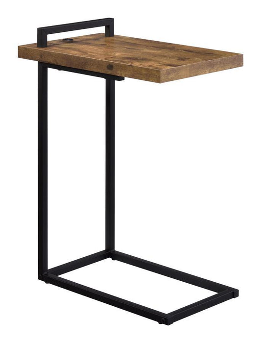 Maxwell - C-Shaped Accent Table With USB Charging Port - Antique Nutmeg / Black
