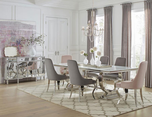 Antoine - 7-Piece Rectangular Dining Set - Pink And Grey