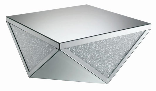 Amore - Square Coffee Table With Triangle Detailing - Silver and Clear Mirror