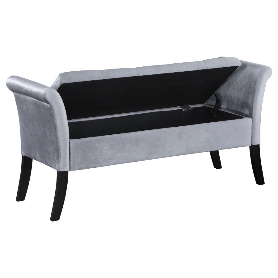 Farrah - Upholstered Rolled Arms Storage Bench - Silver And Black