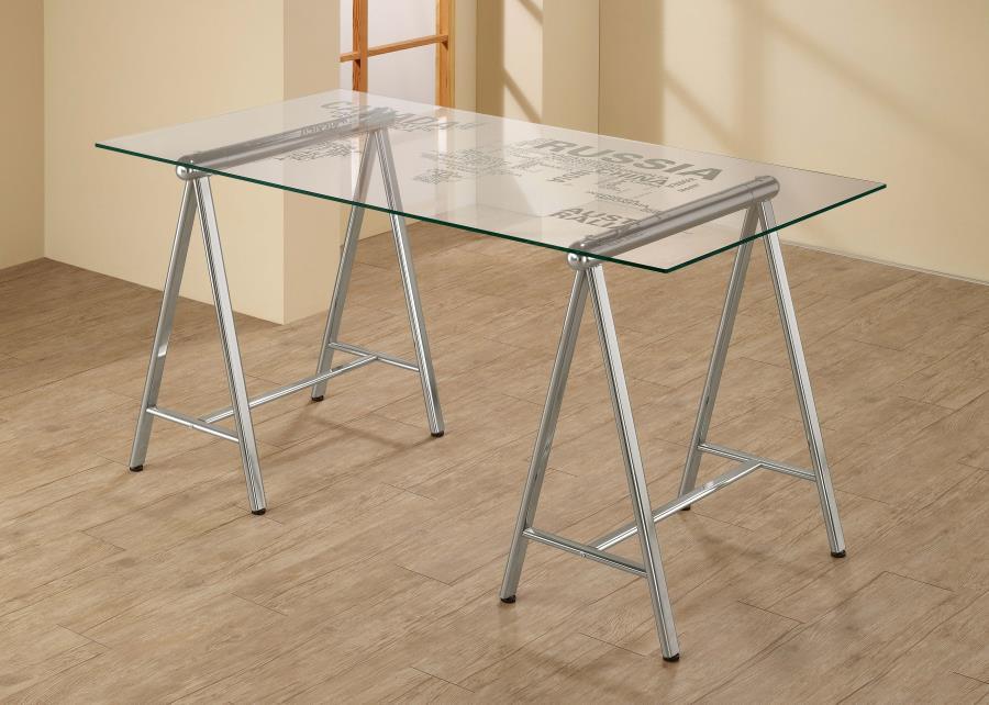 Patton - World Map Writing Desk - Nickel and Printed Clear