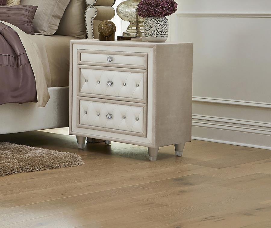 Antonella - 3-Drawer Upholstered Nightstand - Ivory and Camel