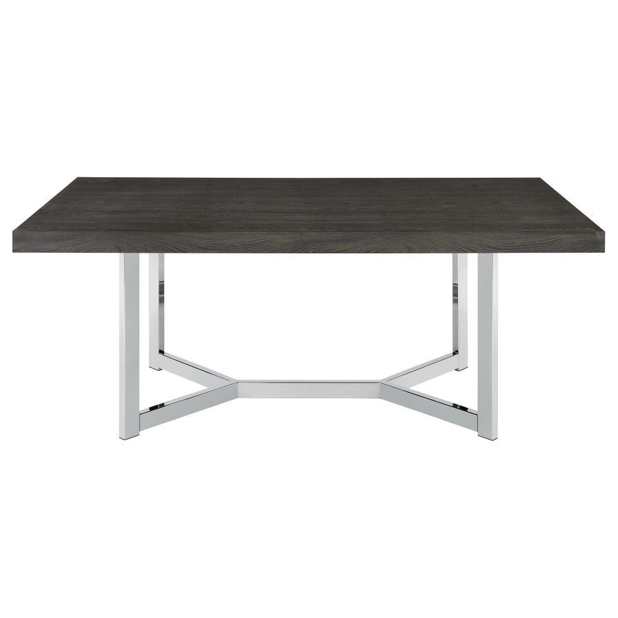 Benson - Rectangular Trestle Base Dining Table - Dark Oak and Chrome