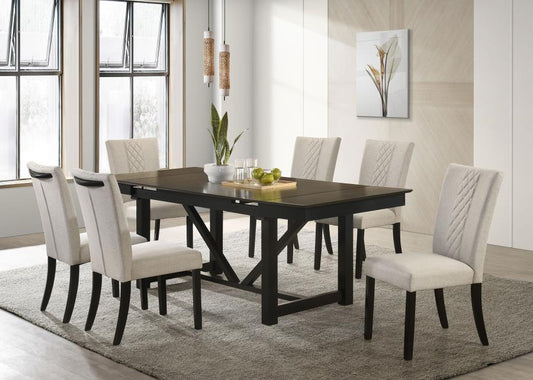 Malia - 7-Piece Rectangular Dining Table Set With Refractory Extension Leaf - Beige and Black