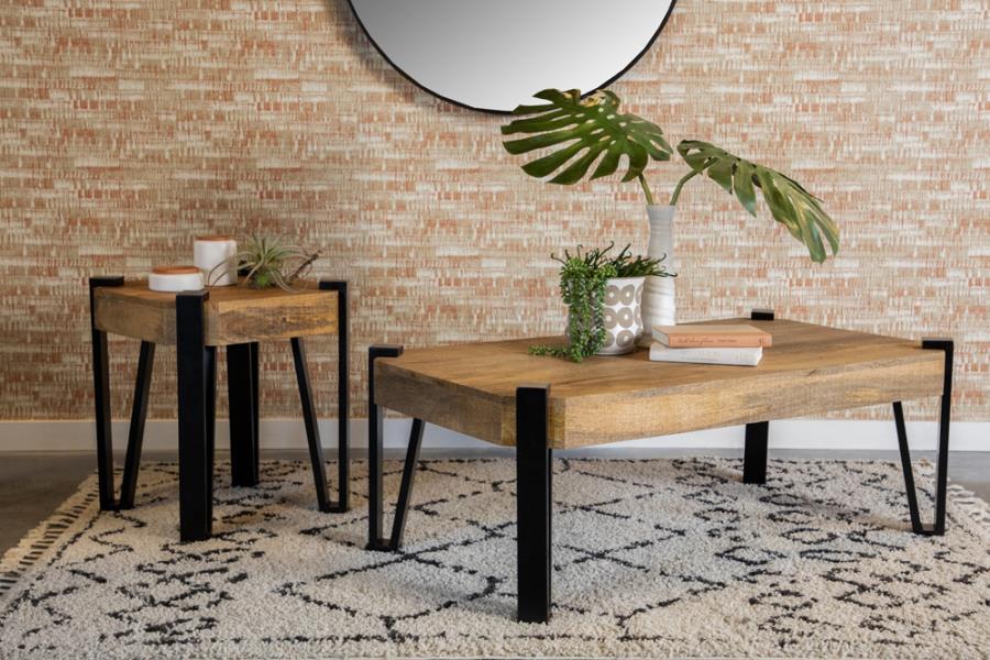 Winston - Wooden Rectangular Top Coffee Table - Natural and Matte Black