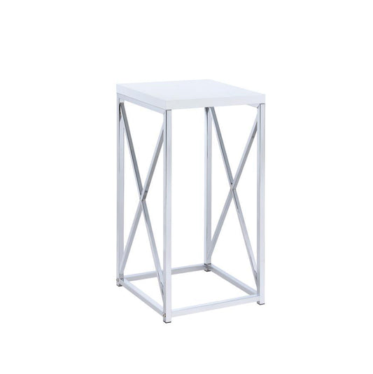 Edmund - Accent Table With X-Cross - Glossy White and Chrome